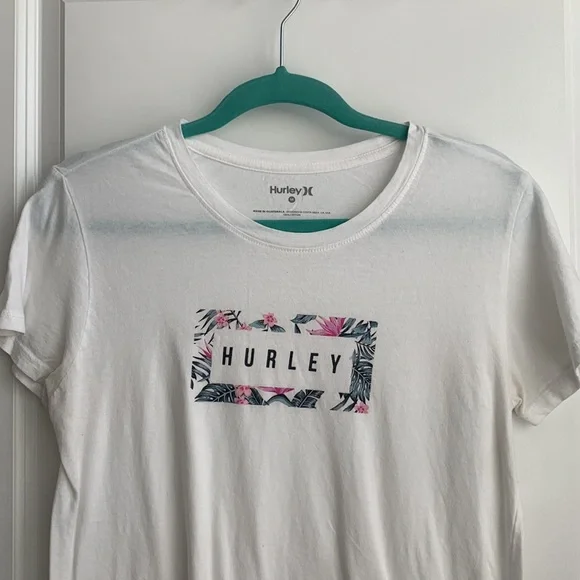 Hurley White Floral Logo T-Shirt - Picture 3 of 4